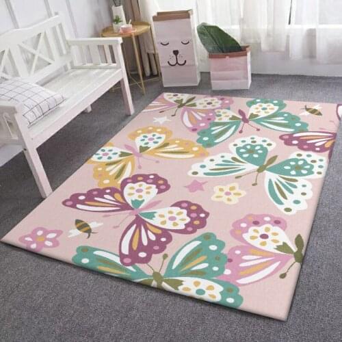 Pink Carpet Modern Design Cute Colorful Butterfly Living Room Rug For Bedroom Girl Princess Room Anti-Slip Area Floor Mat Rugs