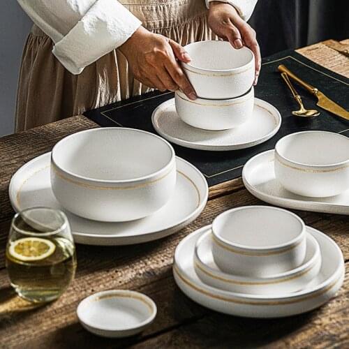 Japan-style creative tableware ceramic tableware set household simplic salad bowl breakfast plate high-grade western food plate