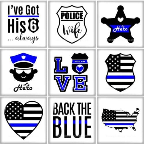 FB0341 Love police hero police wife 10pcs mixed 12mm/20mm/25mm/30mm Square photo glass cabochon demo flat back Making findings