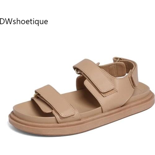 Summer women flat sandals genuine leather round toe women shoes for ladies outdoor