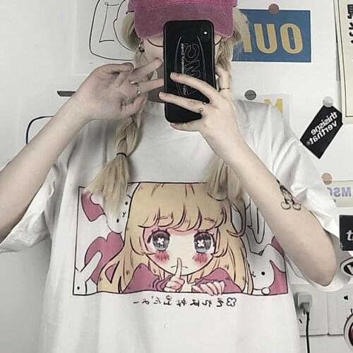 Oversized Cute cartoon sweet girls Japanese streetwear Harajuku pink fun kawaii casual tops Ulzzang vintage loose women T-shirt