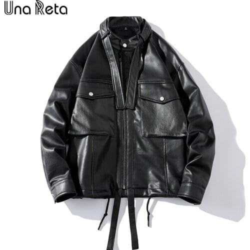 Una Reta Zipper Men Leather Jacket New Autumn Streetwear Ribbon Solid Jacket Coat Hip Hop Men Clothing Pu Leather Jacket Men