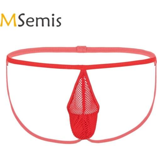 Mens Lingerie Panties Fishnet Underwear Low Rise Bulge Pouch Open Butt G-String Jockstrap Thong Bikini Briefs Underwear