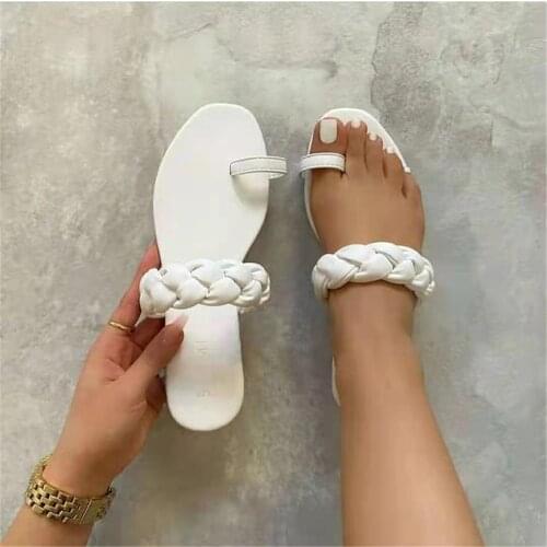 2021 Comfortable Women Flat Mules Summer Shoes Female Narrow Band Woven Platform Slippers Outdoor Open Toe Elegant Solid Sandals