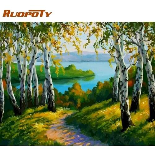 RUOPOTY Frame Forest Landscape DIY Painting By Numbers Acrylic Painting On Canvas Hand Painted Oil Painting For Wall Art