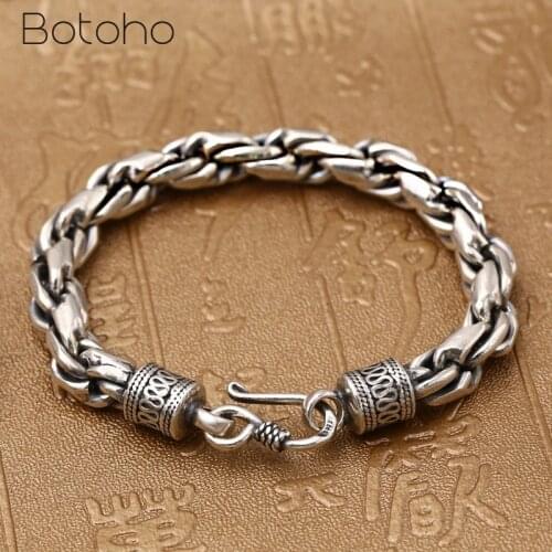New Style 925 Sterling Silver Men Bracelet Classic Hemp Rope Craft Rough Mens Thai silver Bangle Fashion Jewelry Birthday Gifts