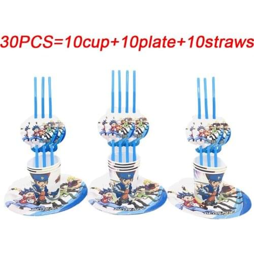 For 10 Kids Beyblade Disposable Tableware Birthday Party Supplies Paper Cup Plate Straws Tableware Baby Shower Birthday Party