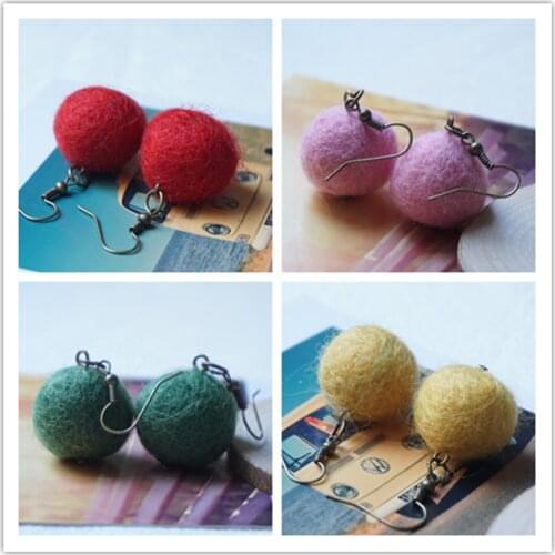 Solid wool ball earring needle felted Earring for woman Antique bronze vintage Ear Hooks Dangle Earrings