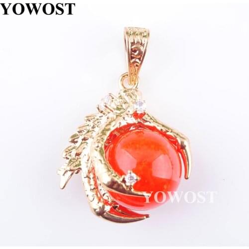 Wholesale 5Pcs/Lot Red Jade Stone Pendants Dragon Claw Charm Round Ball Bead Crystal Reiki Chakra Jewelry QN3103