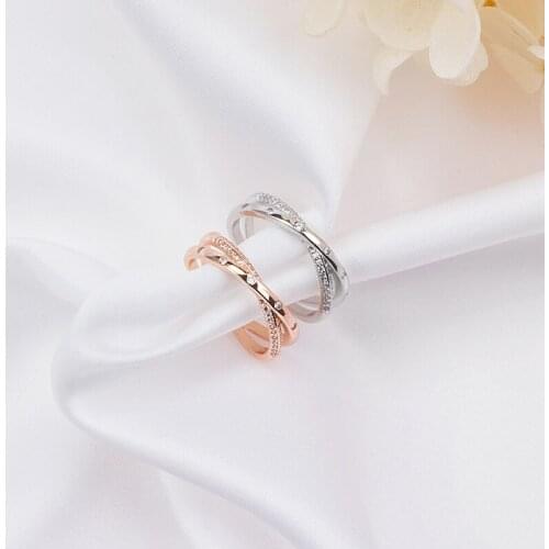 Fresh temperament rhinestone rose gold female ring wild double layer adjustable opening ring for fashion women gifts wholesale