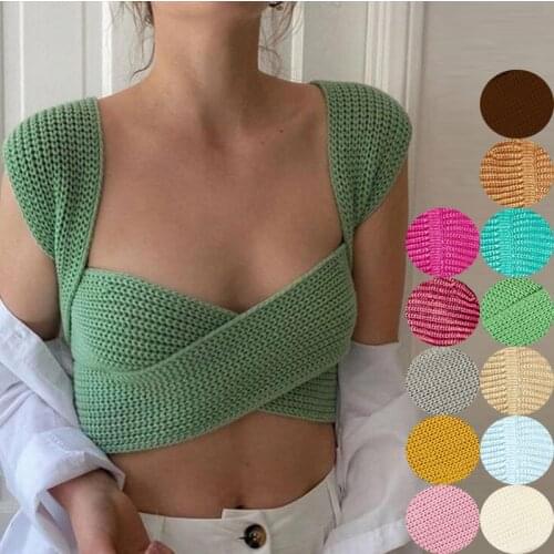 OLGITUM Autumn Winter Sleeveless Knitted Crop Sweater Sexy Pullover Female Bandage Sweater Solid Chic White Jumper Tops Female