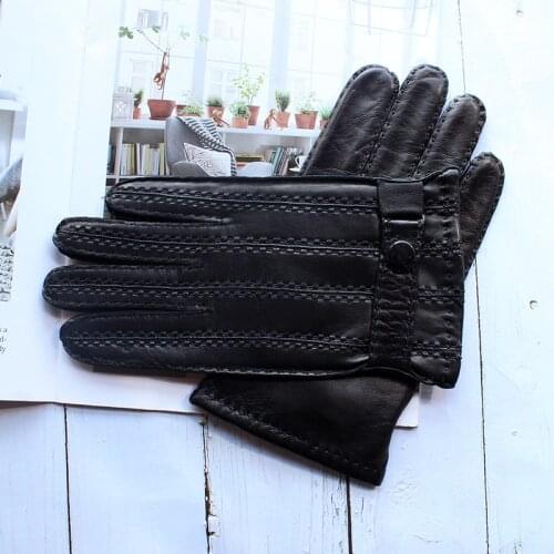 Imported Sheepskin Gloves Mens Fashion New Thin Wool Lining Autumn Warm Outdoor Motorcycle Riding Driver Finger Gloves