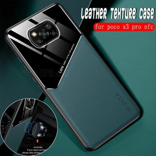Pocox3pro case leather texure car magnetic holder cover for pocophone little poco x3 pro x 3 3pro silicon frame shockproof coque