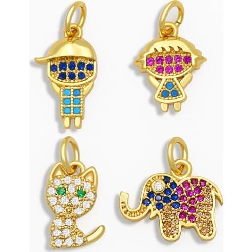 OCESRIO DIY Small Rainbow Boy And Girl Pendant For Women Multiple Colour Cat CZ Nacklace Pendant Jewelry Making Supplies pdta071