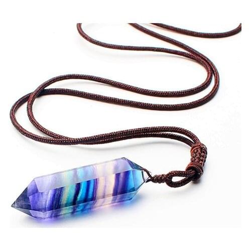 Natural color fluorite six prism pendant double point crystal pillar with divination ornaments