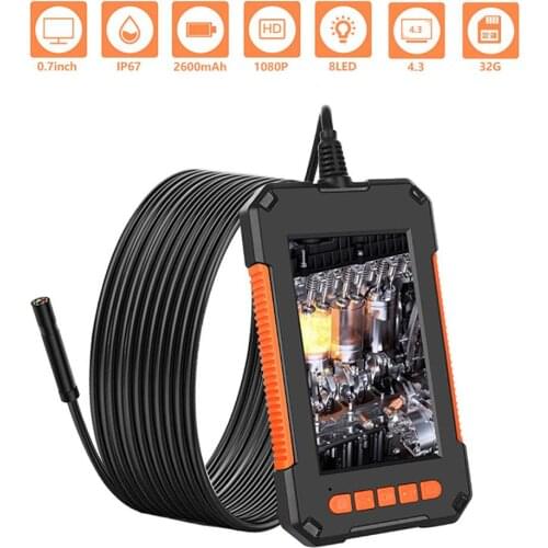 HD 1080P Industrial Endoscope 4.3" IPS Screen Borescope Inspection Camera IP67 Waterproof Semi-Rigid Snake Camera 32GB TF Car