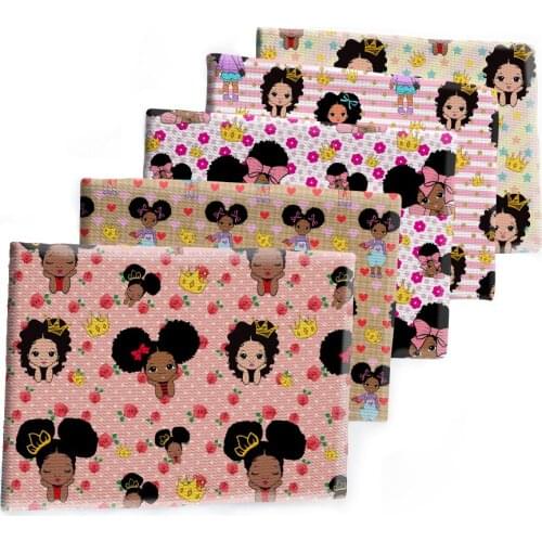 Bullet Strech FabricPrinted Black Women Character Bubble Cloth for DIY Hair Bow Scarf Home Textiles Materials 50*145cm
