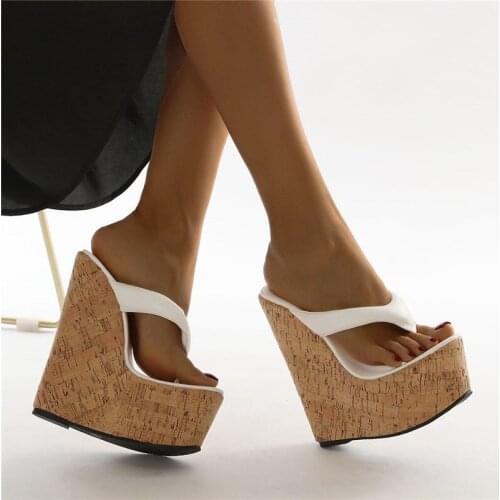 PXELENA 2021 Summer Plus Size 35-42 Women Wedge Super High Heels 15CM Flip Flops Platform Punk Gothic Nightclub Party Slippers