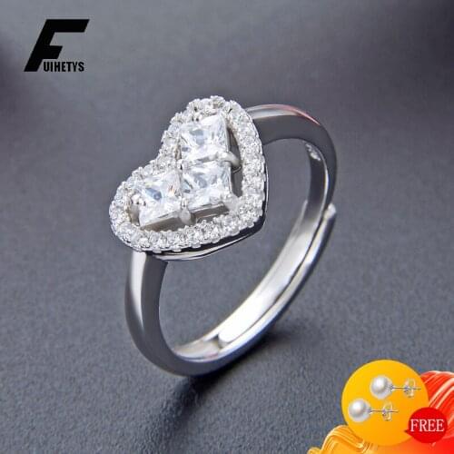 Romantic Rings for Women 925 Sterling Silver Jewelry with Zircon Gemstone Heart Shape Open Finger Rings Wedding Party Ornaments