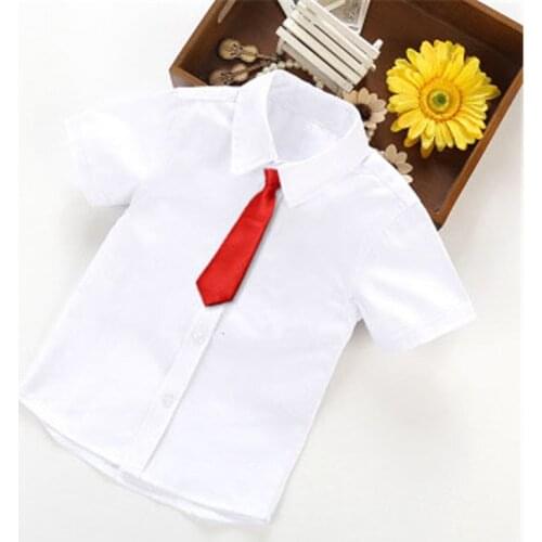 2019 Summer School Boys Shirts White Short Sleeve Turn-down Collar Boy Shirt Kids Tops Children Costumes Baby Toddler Clothes