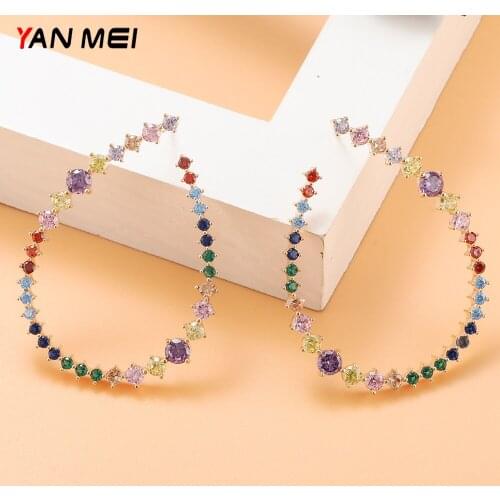 YANMEI Waterdrop Outline Color Earrings for Woman Fine Gold Plated Inlaid Zircon Fine Jewelry Wedding Jewelry YME9605