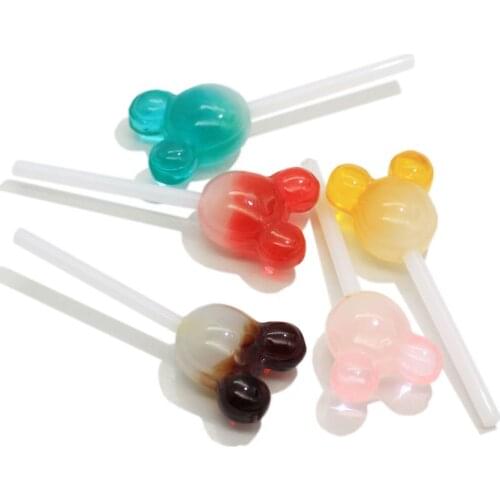 Cute Resin Simulation Food Lollipop 3D Kawaii Mouse Head Lollipop Candy Resin DIY Accessory Home Decoration