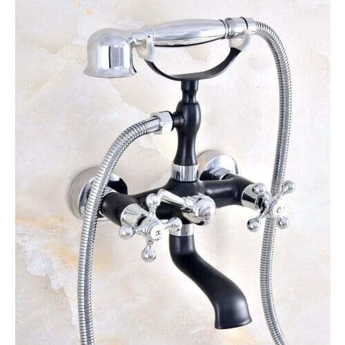 Bathtub Faucet Oil Rubbed Bronze Chrome Brass Clawfoot Bath Tub Faucet w/Hand Shower Wall Mount Dual Handles Mixer Tap Kna615