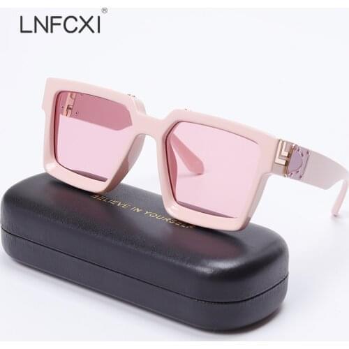 LNFCXI Candy Colors Retro Luxury Brand Designer Summer Shades Square Sunglasses Women Ins Popular Female Sun Glasses Men UV400