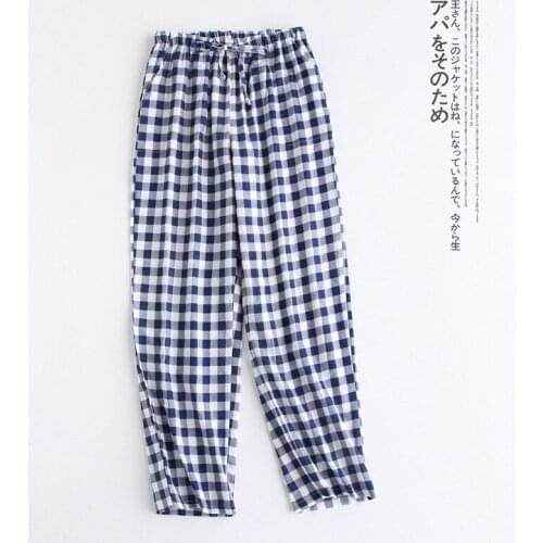 Comfortable Sleep Bottoms Plaid 100% Cotton Pajama Pants Women Simple Casual Sleeping Pants for Men Loose Couples Home Clothes