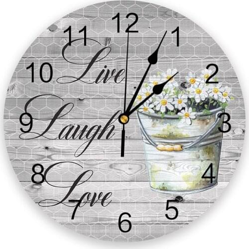 Vintage Wood Grain Flower Daisy Round Wall Clock Modern Design Home Living Room Decoration Childrens Room Kitchen Table Clock