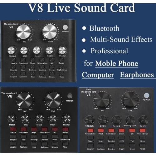 Live Sound Card V8 Audio External USB Headset Microphone Live Broadcast Sound Card for Mobile Phone Computer PC