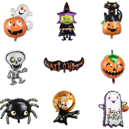 Halloween Pumpkin Ghost Balloons Decorations Spider Pumpkin Head Bat ball Ghost Festival Black Orange Round Balloons