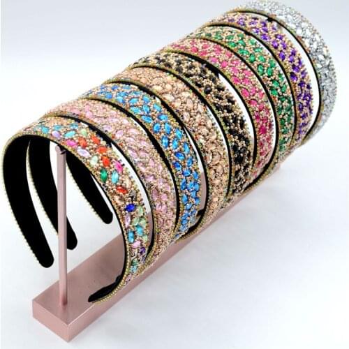 Chic Colorful Full Crystal Padded Headband Rhinestone Baroque Hairband for Women Diamante Bling Wedding Bridal Hair Accessories