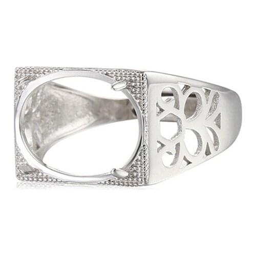 Ring Setting for 12x15mm Oval Cabochons Ring Base White Gold Plated 925 Silver Zircon Adjustable Ring Blank SR0143
