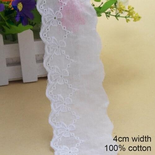 10yards 4cm cotton white embroided lace ribbon dolls trim DIY wedding Accessories supplies african french lace applique #3538