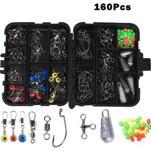160Pcs Fishing Accessories Kit Including Sinker Slides Rolling Swivel Jig Hook