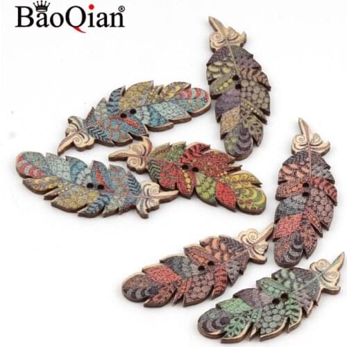 20PC Fashion Leaves Painting 2 Holes DIY Random Wooden Buttons For Clothing Sewing Scrapbooking Accessories 15x41mm