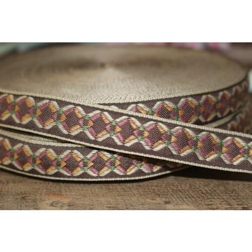 20yards/lots Woven Jacquard Ribbon 2cm brown background Geometric pattern IS-2835