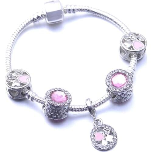 2020 Good Luck Clover Bracelet DIY fashion Crystal Setting Beaded Pandora Charm Bracelet Gift for Girlfriends