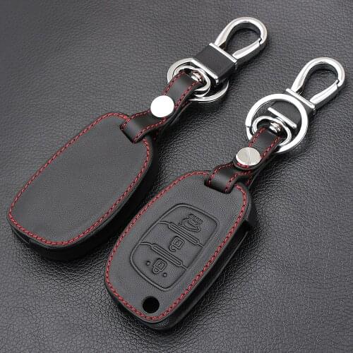 3 Button Genuine Leath Car Remote Flip Key Fob Shell Cover Case For Hyundai Creta I10 I20 Tucson Elantra Santa Fe 2016 2017 2018