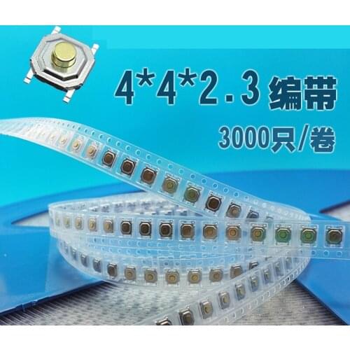 4*4*2.3/2.5/3mm 4 Legs SMD Tape Style Bronze Head Touch Tact Switch SMT Feather Push Button Switch With Tape