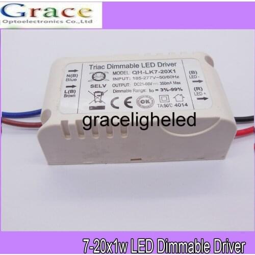 5Pcs Isolation W-20W AC185-277V Triac Dimmable LED Driver 7-20x1W 300mA DC21-68V Constant Current LED Power