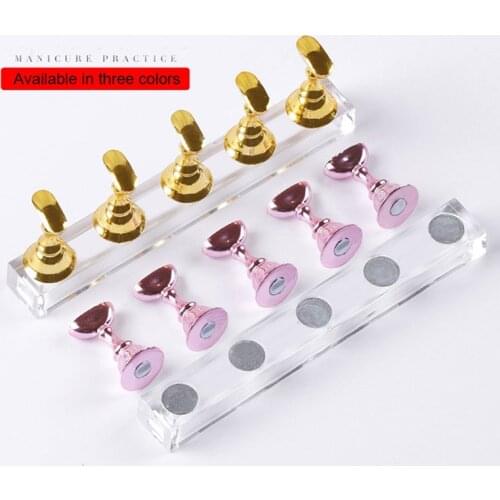 5pcs/Set Nail Practice Base Fake Nails Showing Stand Clay Finished Nail Art Finger Rest Nail Tip Seat Magnetic Nail Holder