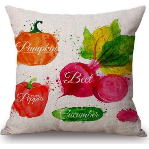 Watercolor Vegetable Carrot Summer Fruits Dinner Room Decoration Cushion Cover Cotton Linen Nordic Decorative Sofa Throw Pillow