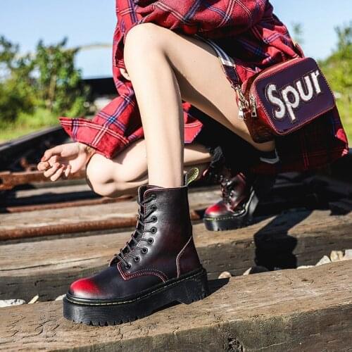 Cowhide Martin boots female side zipper womens boots couple thick bottom womens shoes autumn winter thickened womens shoes