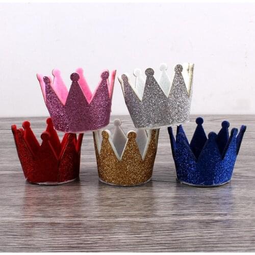 50pcs/lot 5colors Newborn 3D Felt Kids Crown For Girls Hair Accessories Handmade Glitter Felt Crown For First Birthday Hat