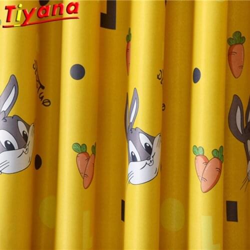 Childrens Cute Cartoon Rabbits Curtain for Living Room Boys Girls Cute Yellow Blackout Curtain for Kids Room Bedroo#VT