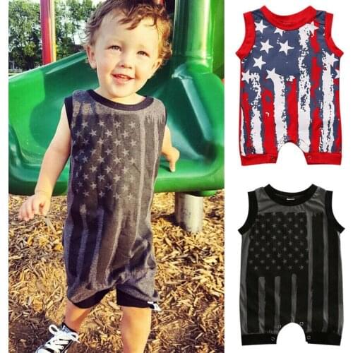 Hot Casual 0-24M Baby Boy Girl O-neck Sleeveless Cute Star-Spangled Banner Romper Outfits Clothes