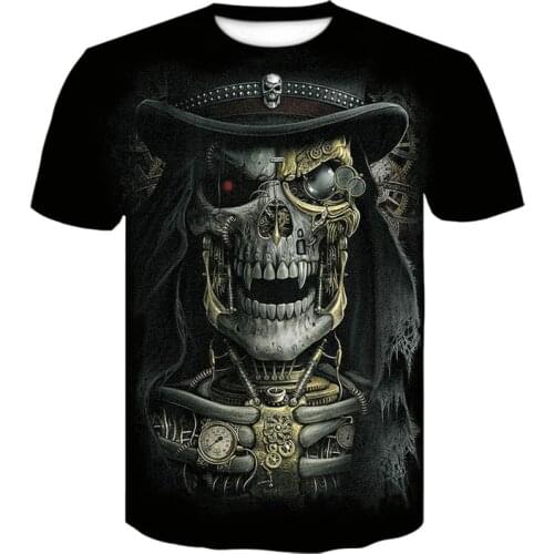 New Skull T-shirt Mens Black T-shirt Funny Punk Rock Clothes 3D Printing T-shirt Hip Hop Mens Summer Street Wear