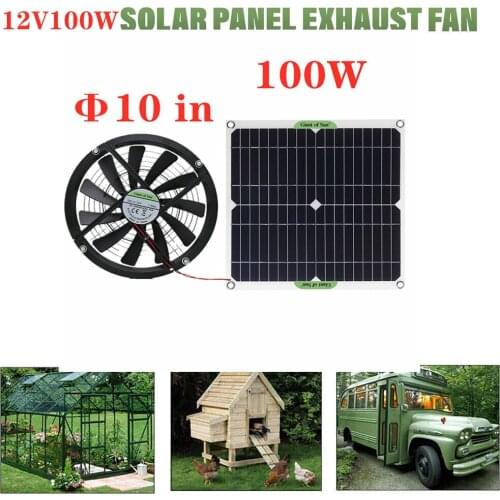 KKmoon 100W Monocrystalline Silicon Solar Panel Solar Film 12V Solar Powered Fan 10-Inch Mini Cooling Ventilator Solar Panel